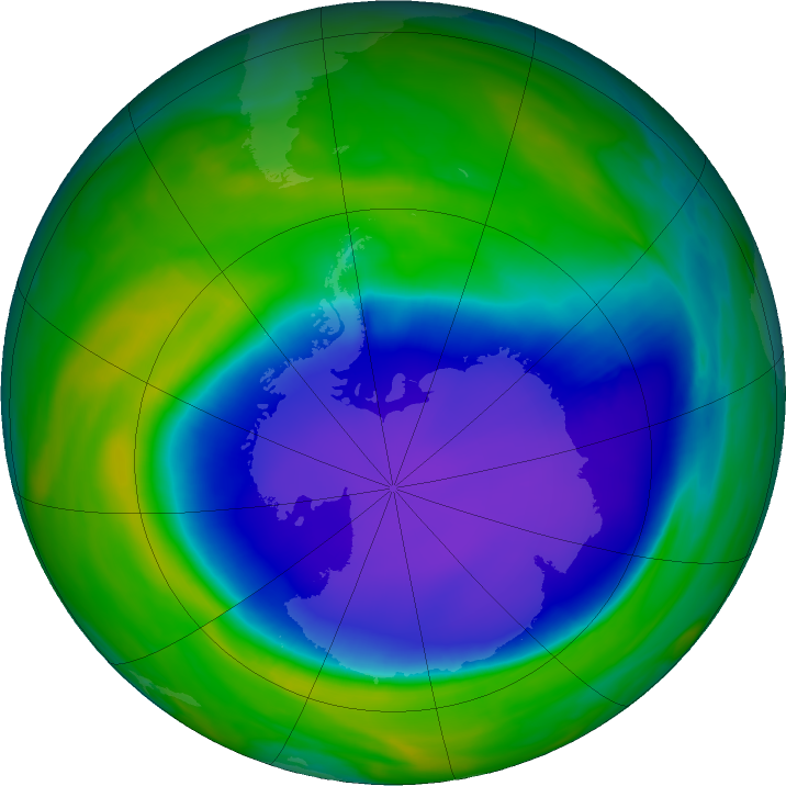 Antarctic ozone map for 03 November 2020